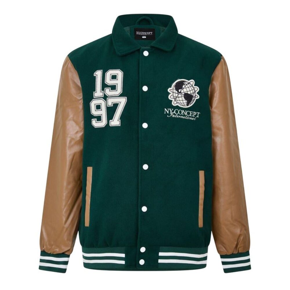 NYC Mens Snap-Front Varsity Jacket / Green